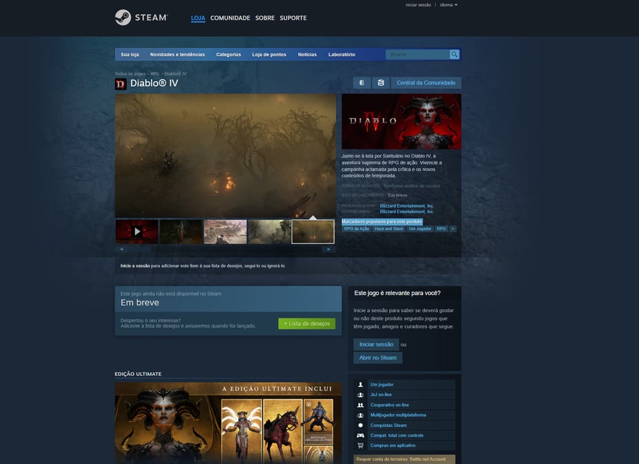 Diablo 4 está gratuito no Steam e com incrível desconto