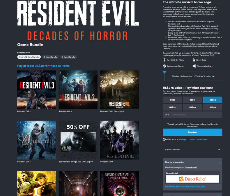 Humble Resident Evil Decades of Horror