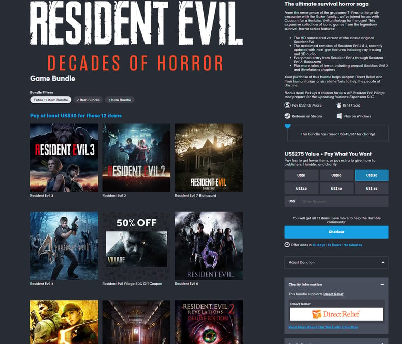 Resident Evil Decades of Horror Bundle is available now at Humble