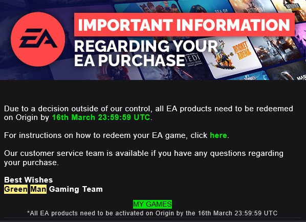 Atenção: Todas as KEYS de jogos da EA (Origin) irão expirar em breve