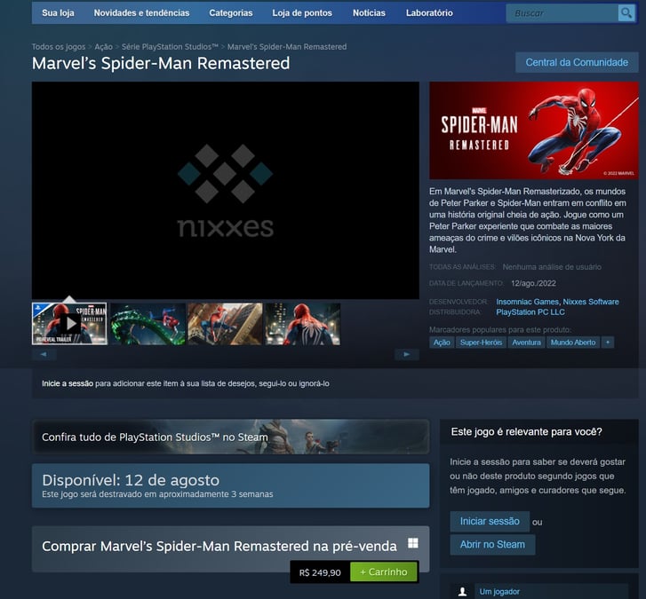 Marvel's Spider-Man Remastered, PC Steam Jogo