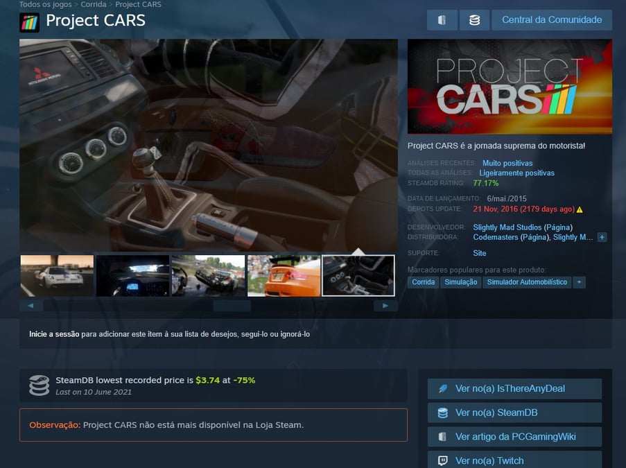 Project CARS e Project CARS 2 serão removidos das Lojas Digitais