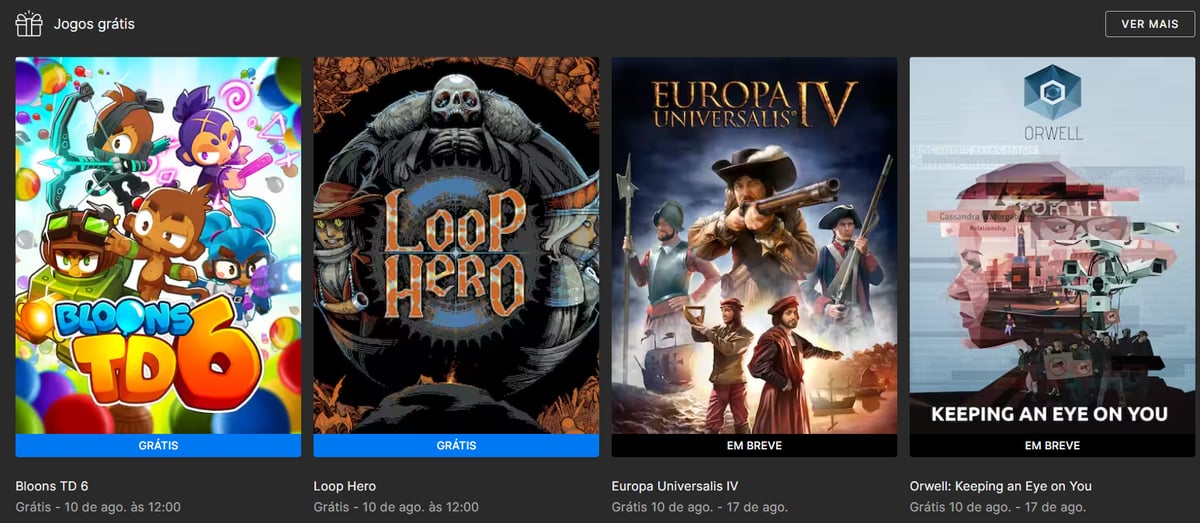 Epic Games Store - Lista com todos os jogos gratuitos