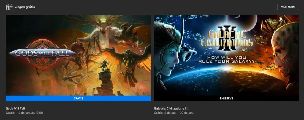 Jogos grátis Epic Games Store