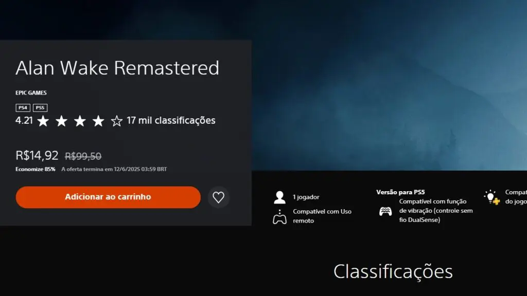 Alan Wake Remastered com super desconto na PS Store