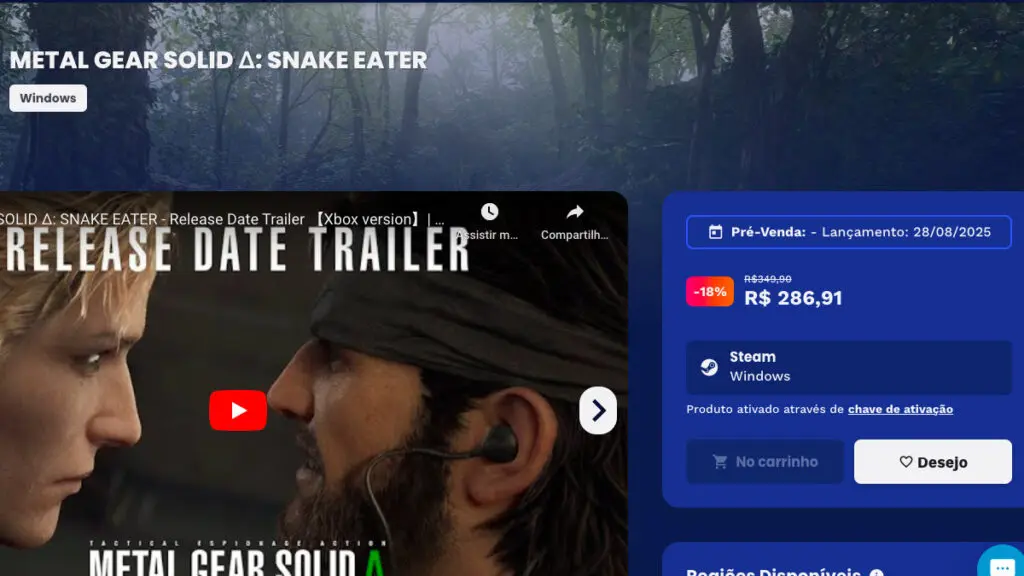 Página de Metal Gear Solid Delta: Snake Eater na Nuuvem