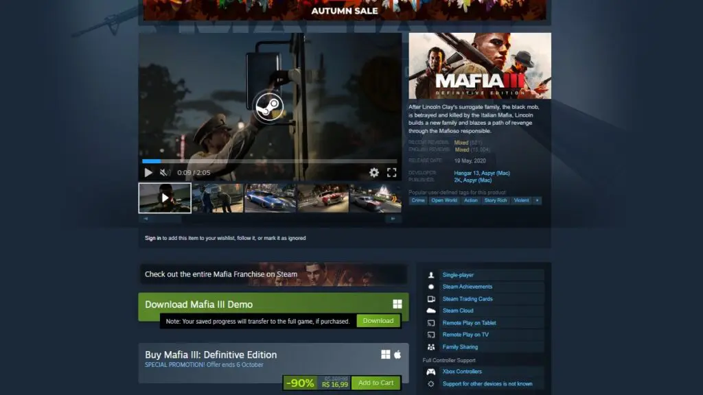 Mafia III: Definitive Edition no Steam 