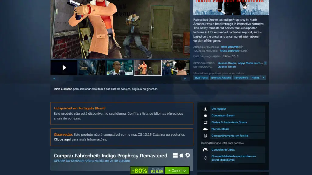 Fahrenheit: Indigo Prophecy Remastered no Steam