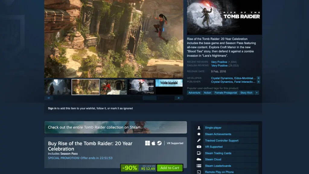 Rise of the Tomb Raider no Steam