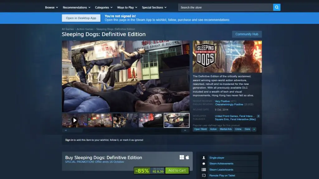 Sleeping Dogs Definitive Edition no Steam