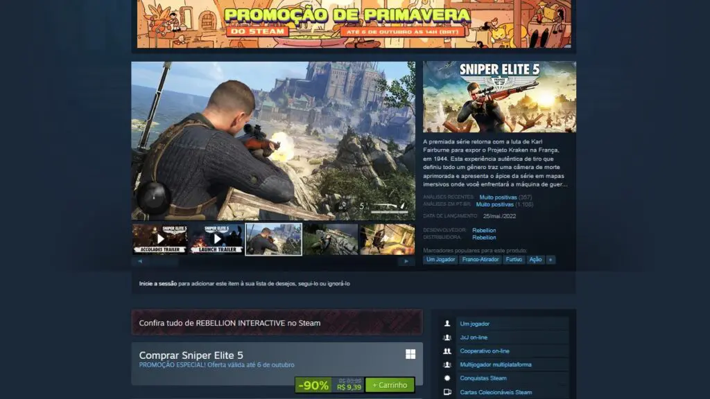 Sniper Elite 5 no Steam