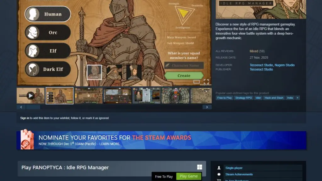 Página de PANOPTYCA : Idle RPG Manage no Steam