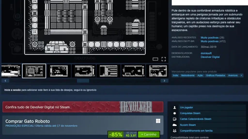 Página de Gato Roboto no Steam