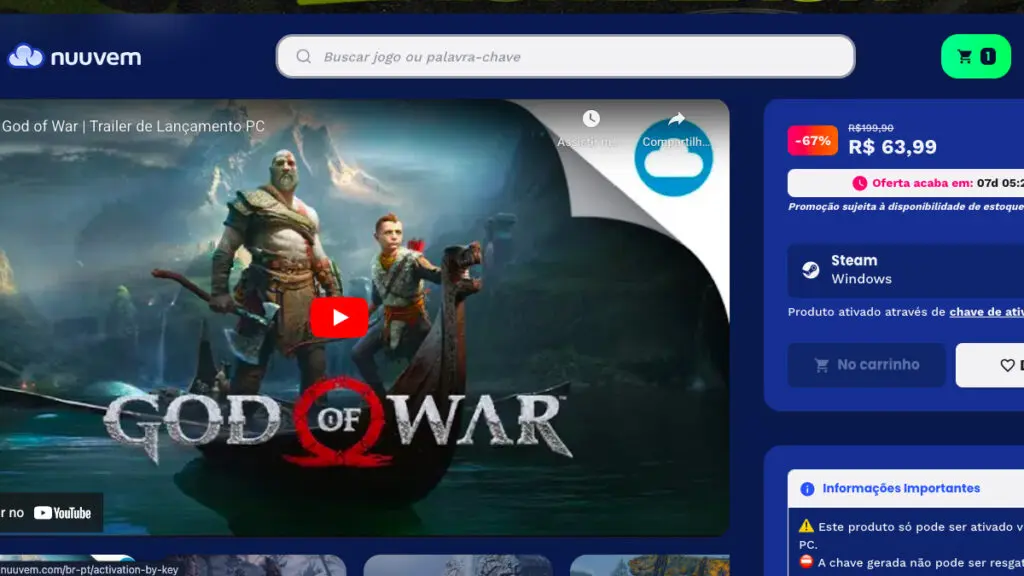 Página de God of War na Nuuvem