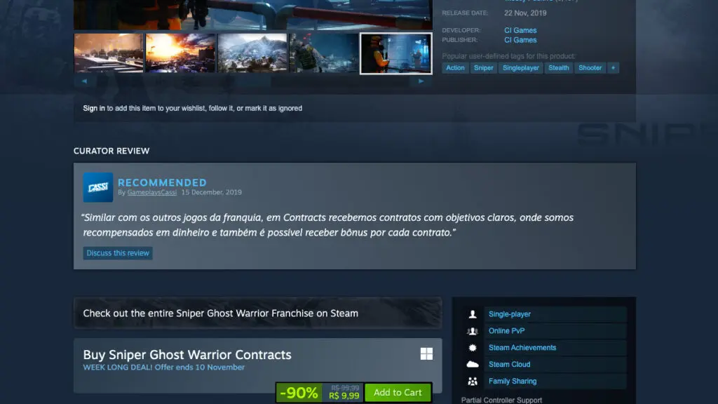 Sniper Ghost Warrior Contracts no Steam 