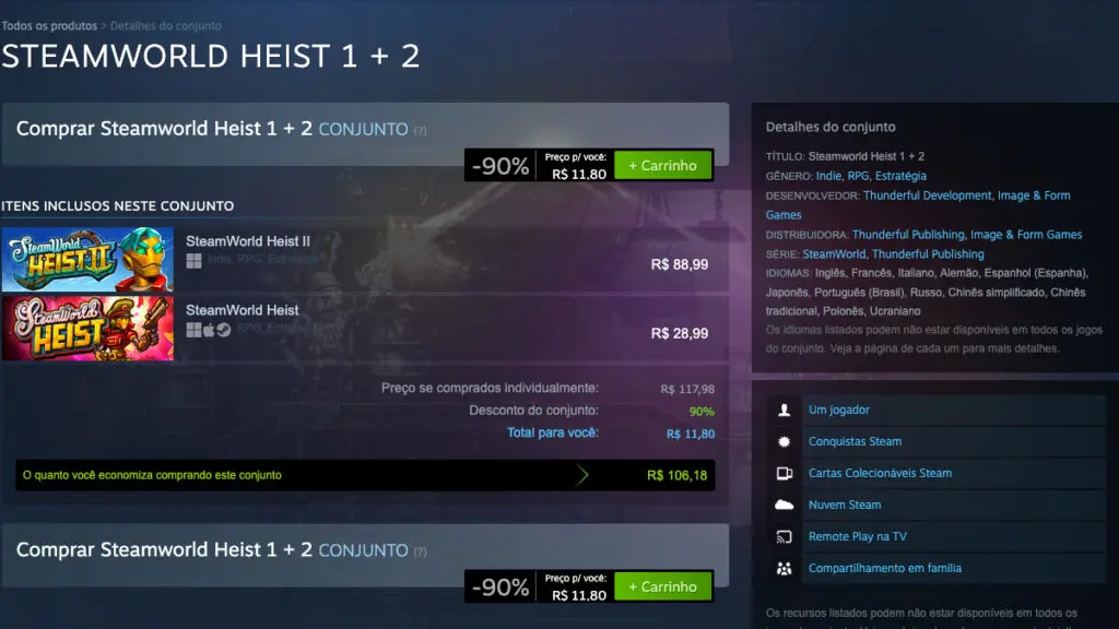 Steamworld Heist 1 + 2 no Steam