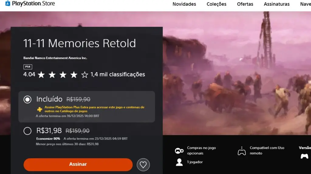 Página de 11-11 Memories Retold na PS Store