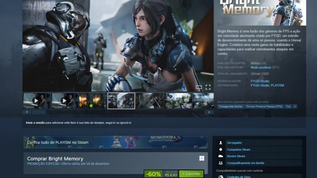 Página de Bright Memory no Steam