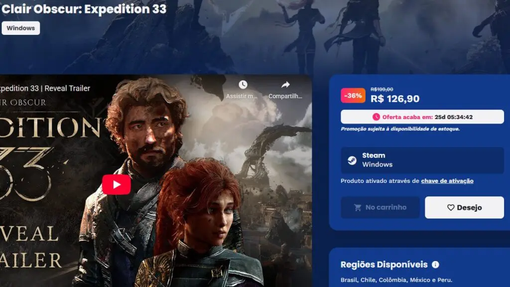 Página de Clair Obscur Expedition 33 na Nuuvem