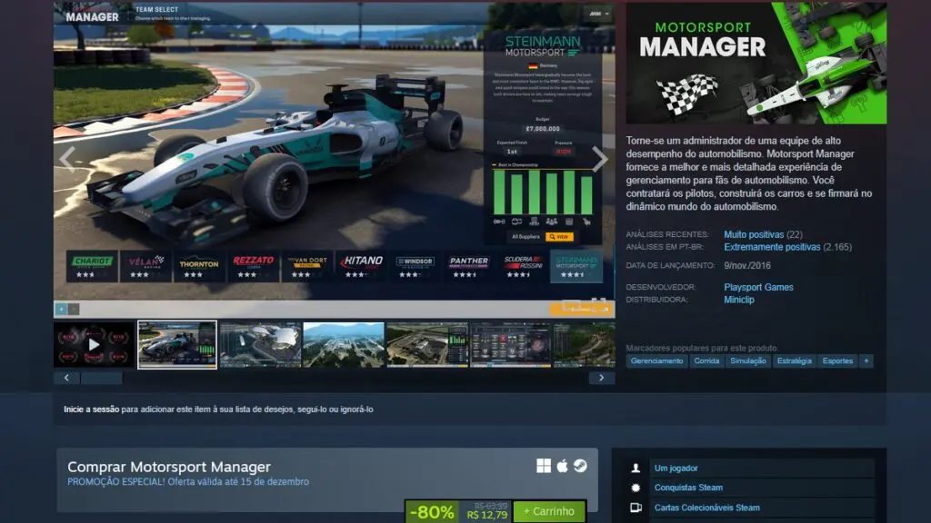 Página de Motorsport Manager no Steam
