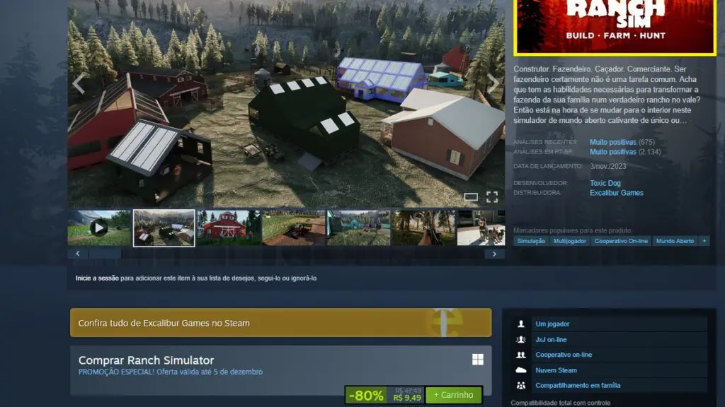 Página de Ranch Simulator: Build, Hunt, Farm no Steam