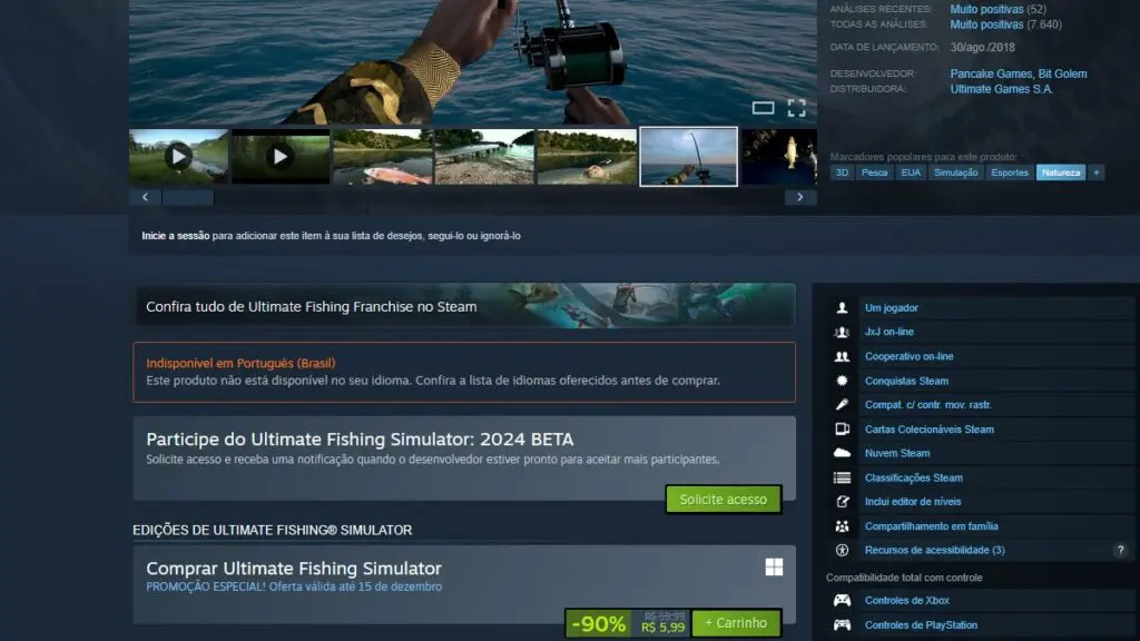 Página de Ultimate Fishing Simulator no Steam