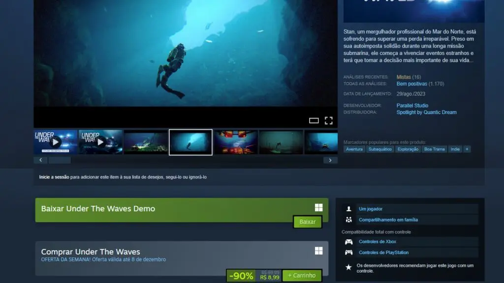Página de Under The Waves no Steam