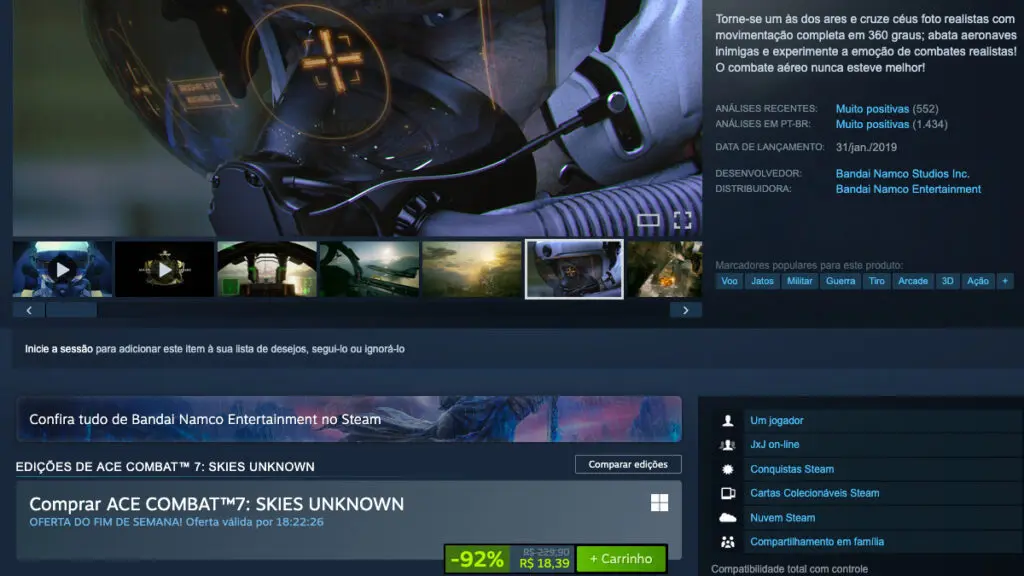 Página de ACE COMBAT 7: SKIES UNKNOWN no Steam