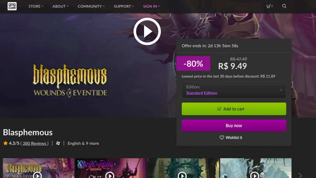 Página de Blasphemous no GOG