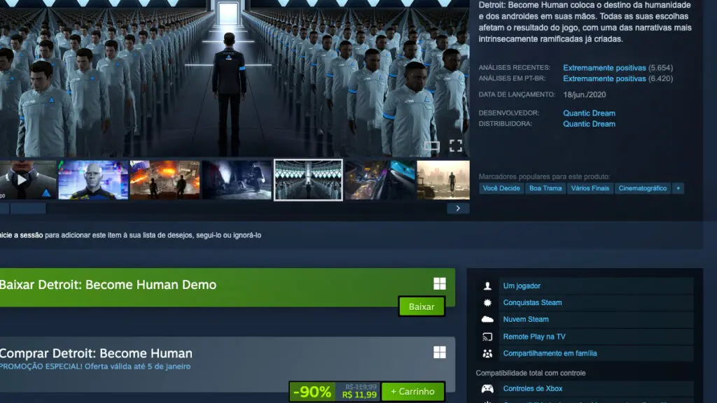 Página de Detroit: Become Human no Steam