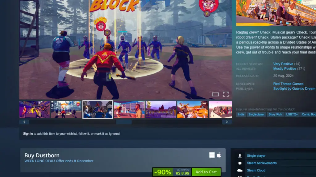 Página de Dustborn no Steam