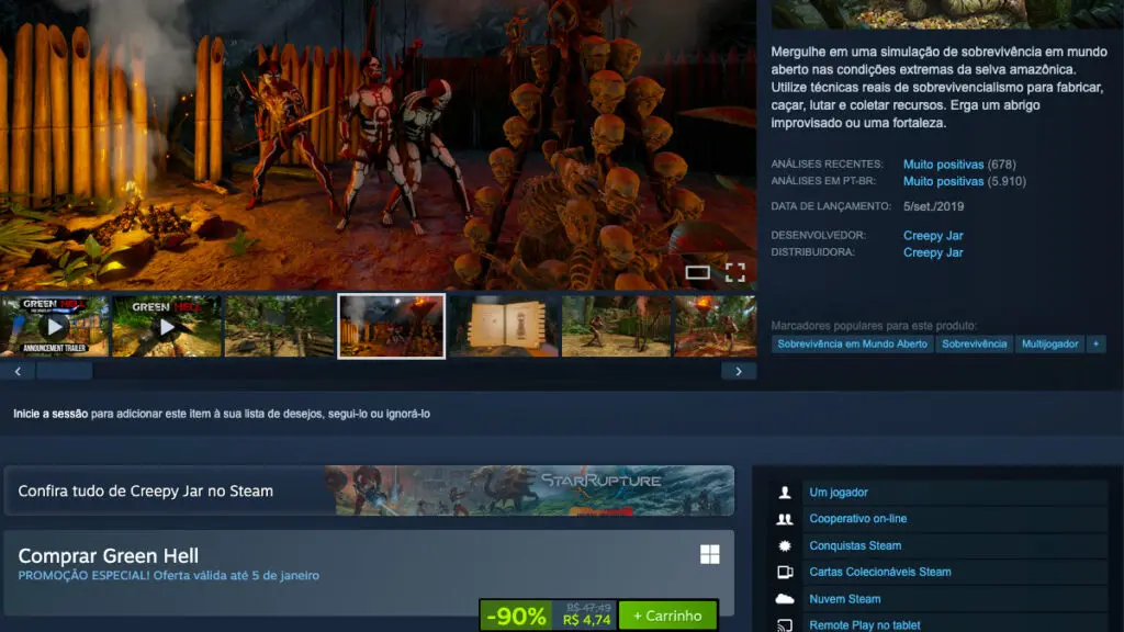 Página de Green Hell no Steam