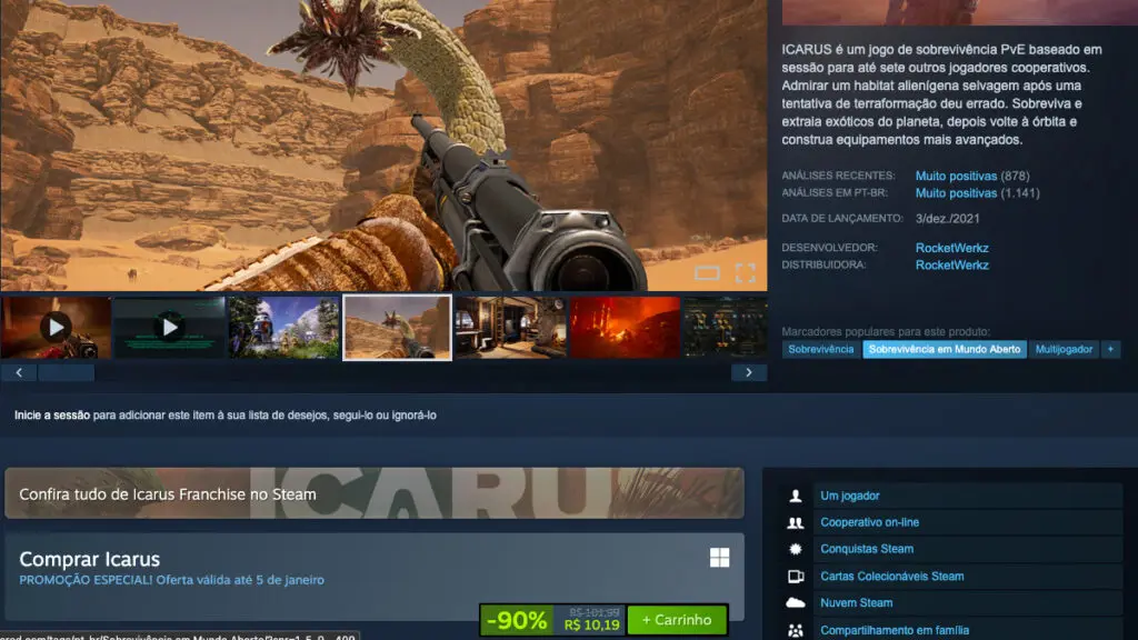 Página de ICARUS no Steam
