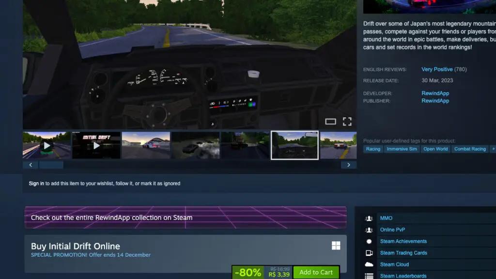 Página de Initial Drift Online no Steam