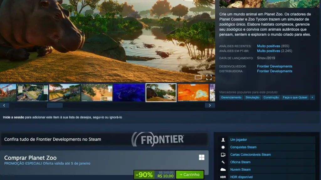 Página de Planet Zoo no Steam