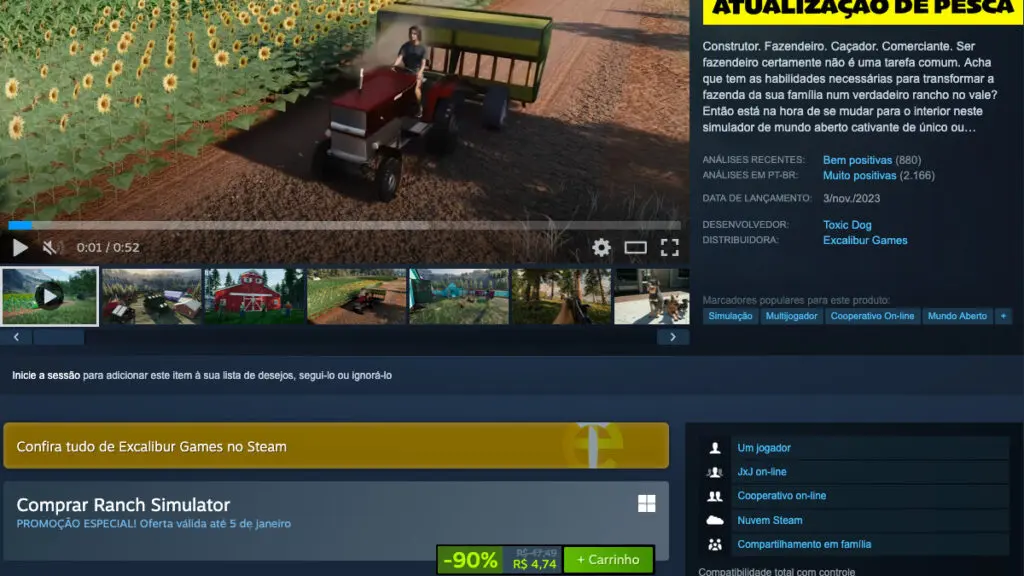 Página de Ranch Simulator: Build, Hunt, Farm no Steam