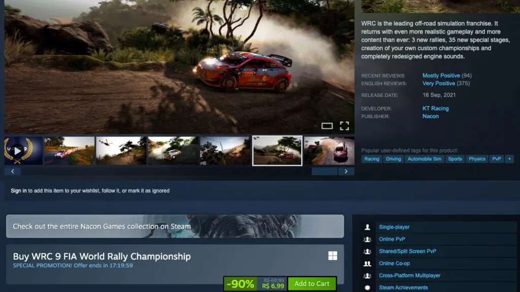 Página de WRC 9 FIA World Rally Championship no Steam