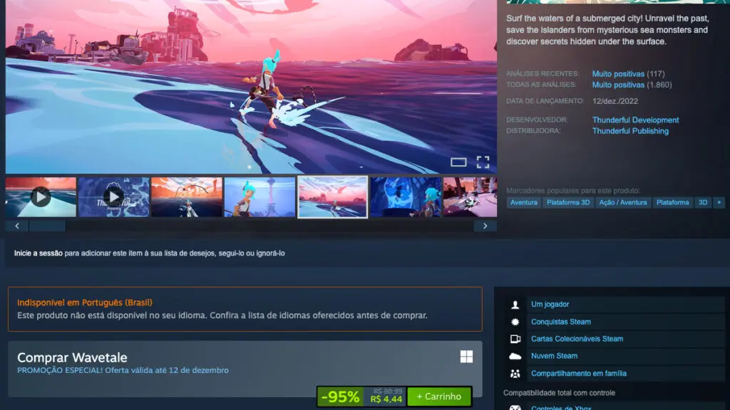 Página de Wavetale no Steam