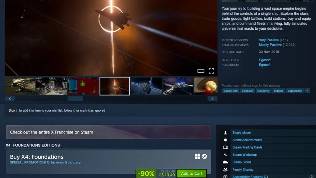 Página de X4: Foundations no Steam