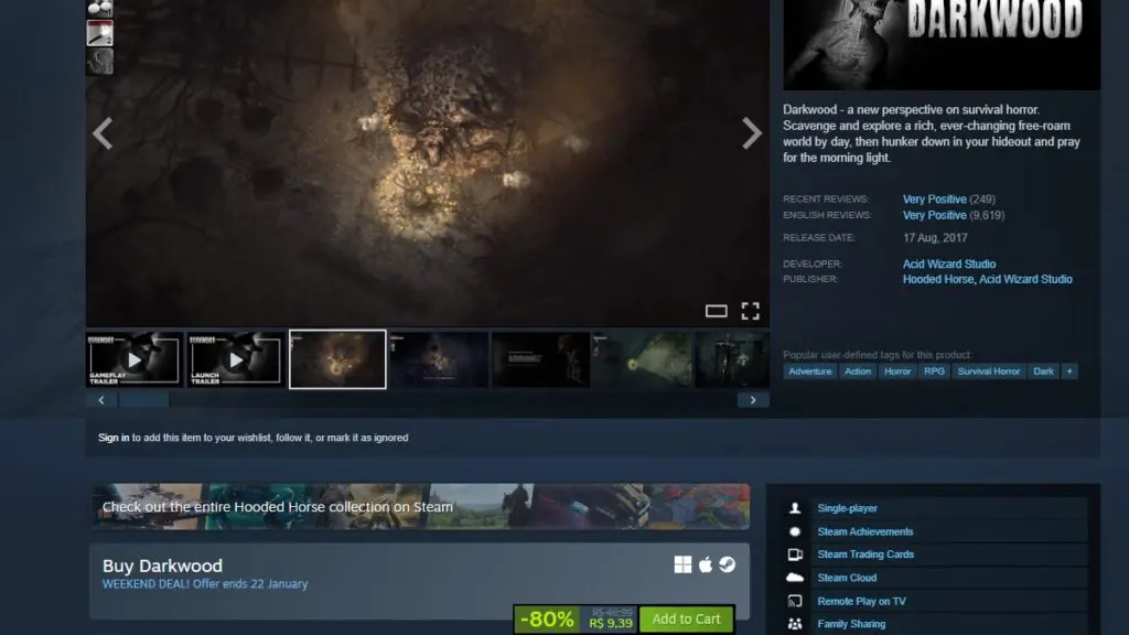 Página de Darkwood no Steam