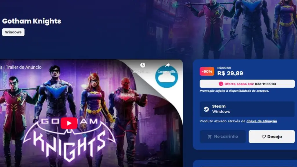 Página de Gotham Knights na Nuuvem