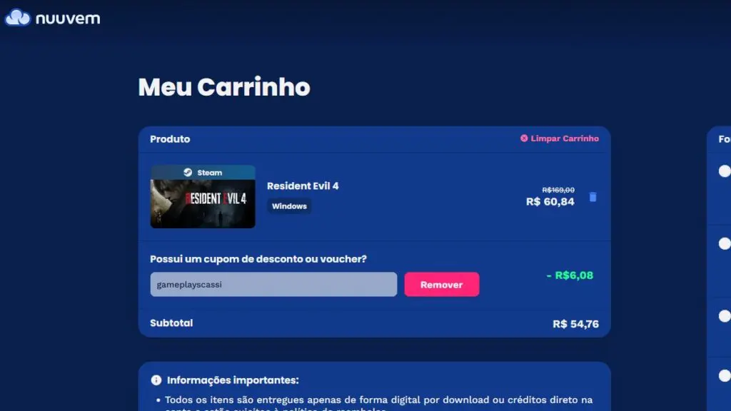 Página de Resident Evil 4 na Nuuvem