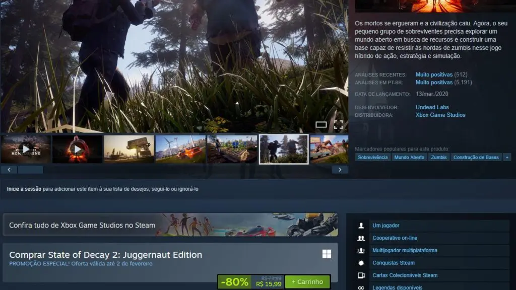 Página de State of Decay 2: Juggernaut Edition no Steam