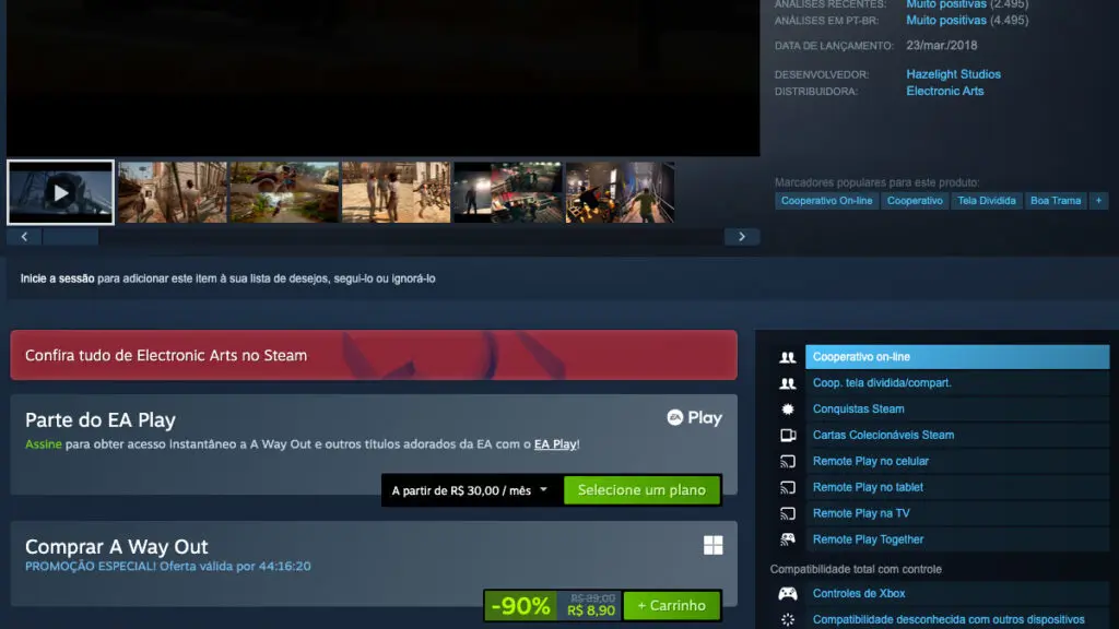 Página de A Way Out no Steam