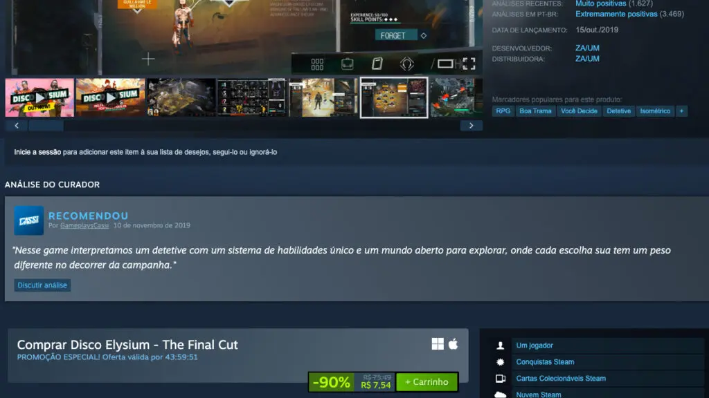 Página de Disco Elysium - The Final Cut no Steam