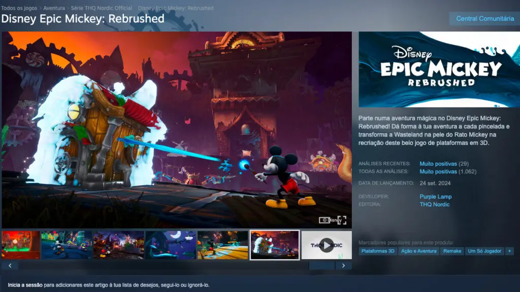 Página de Epic Mickey: Rebrushed no Steam