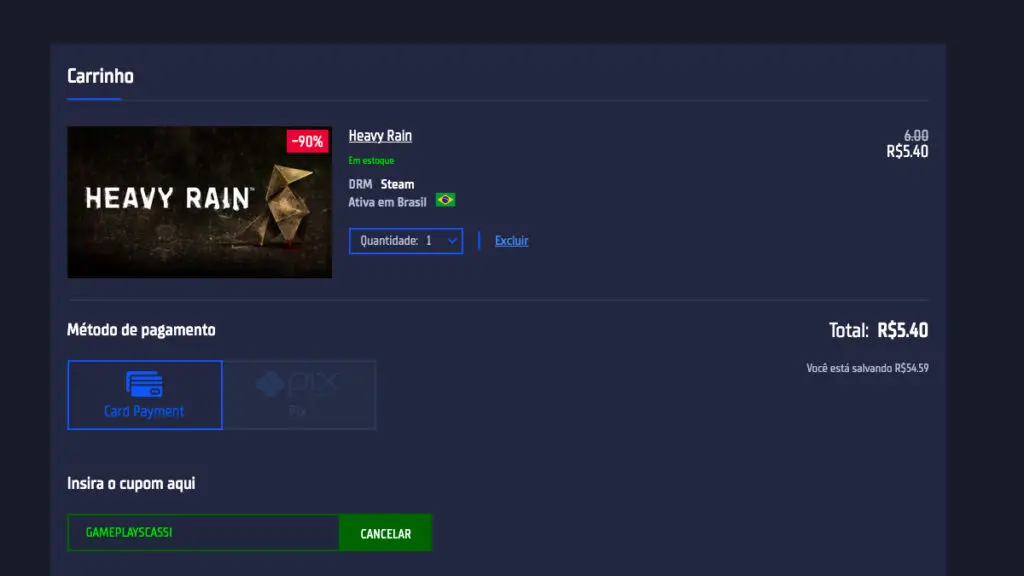Página de Heavy Rain na GamersGate