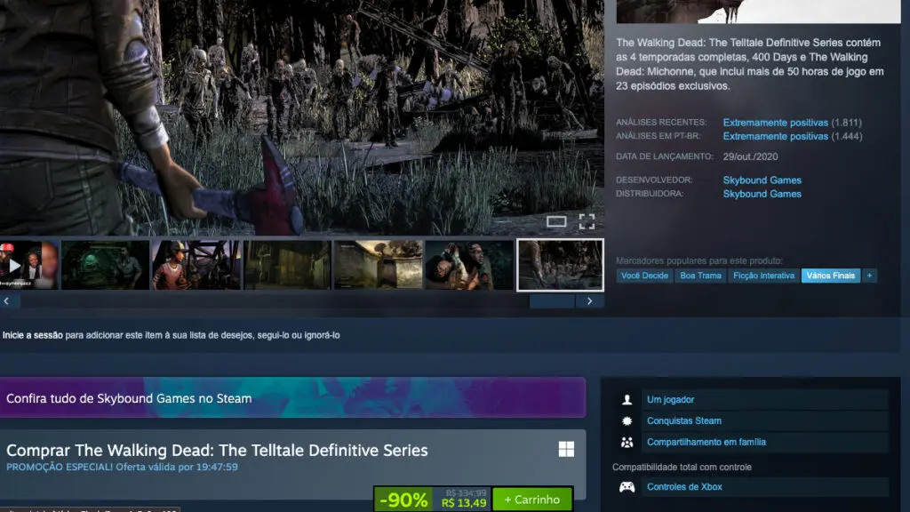 Página de The Walking Dead: The Telltale Definitive Series no Steam