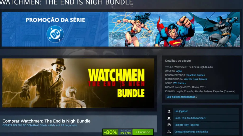 Página de Watchmen: The End is Nigh Bundle no Steam