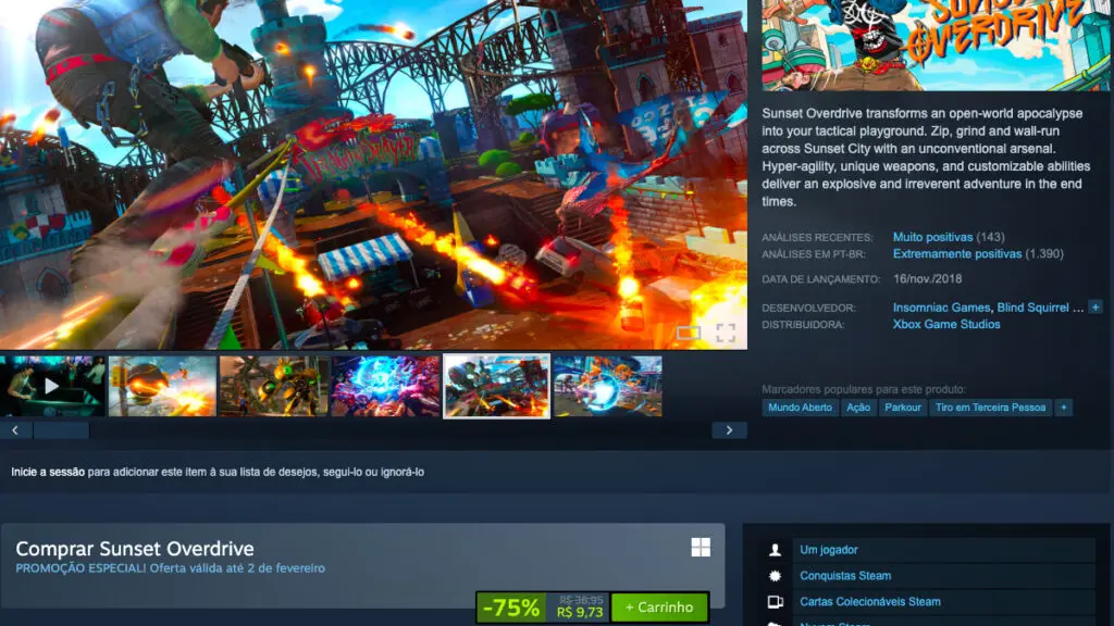Página de Sunset Overdrive no Steam